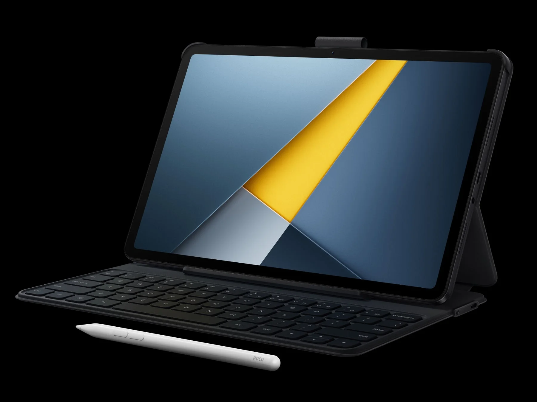 キーボードケースとスタイラスペンが装着されたタブレット