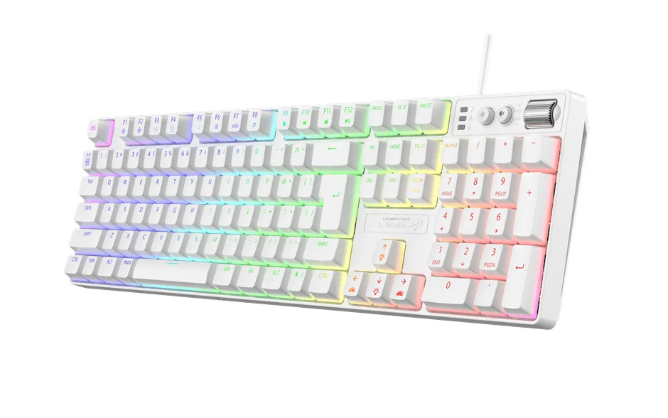 RGBバックライト搭載の白いメカニカルゲーミングキーボード