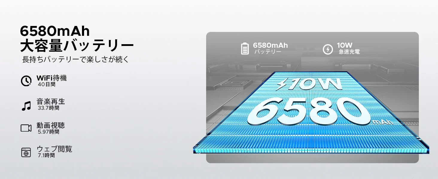 6000mAh大容量バッテリー