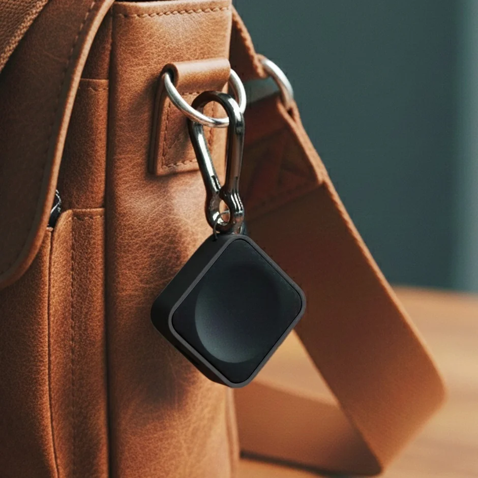 ブラックのApple Watch充電器とカラビナ