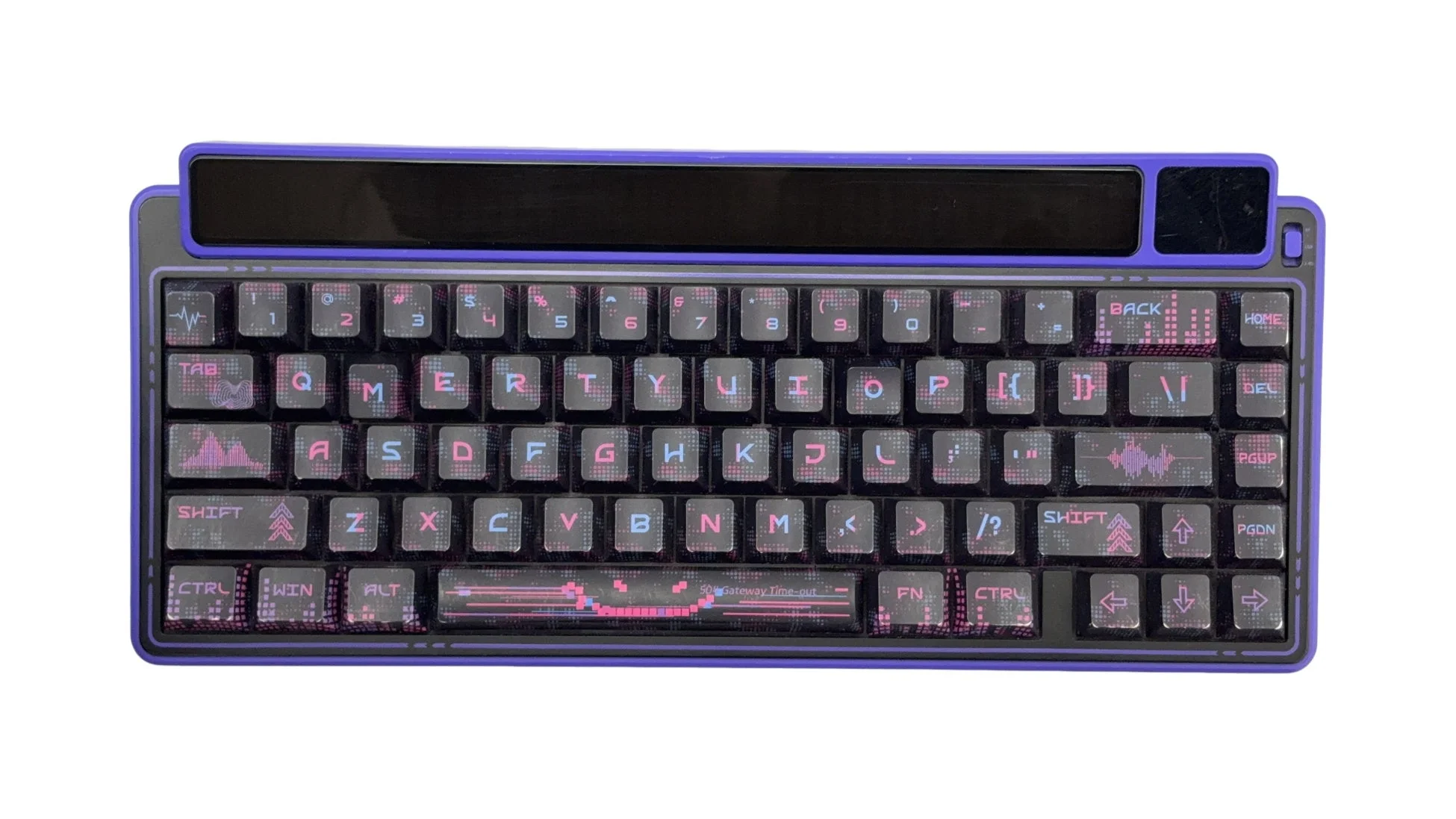 紫色の枠と黒いキーキャップが特徴的なメカニカルキーボード